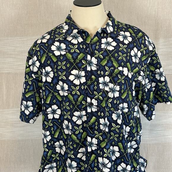 Vintage Generra Clothing Company Men's XXL Hawaiian Shirt Blue Floral Beach - Picture 1 of 7